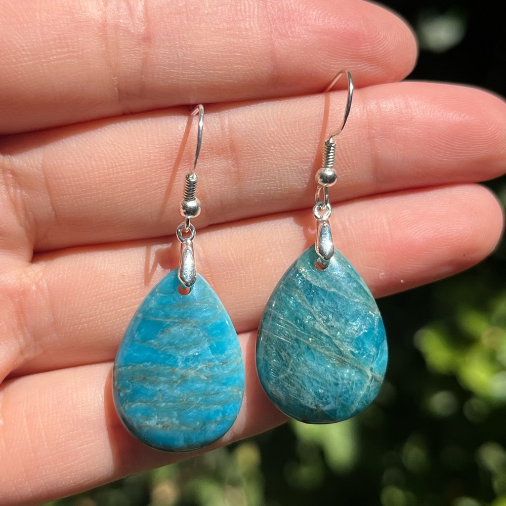 925 silver plated blue apatite drop‎ earrings